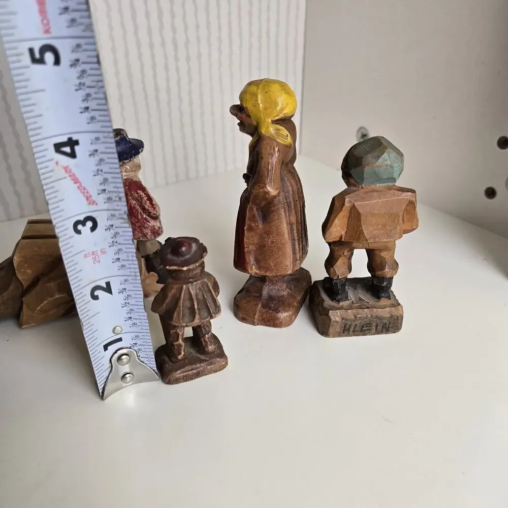Vintage‎ European Folk Art Wood Carved Figures People Lot Of 5